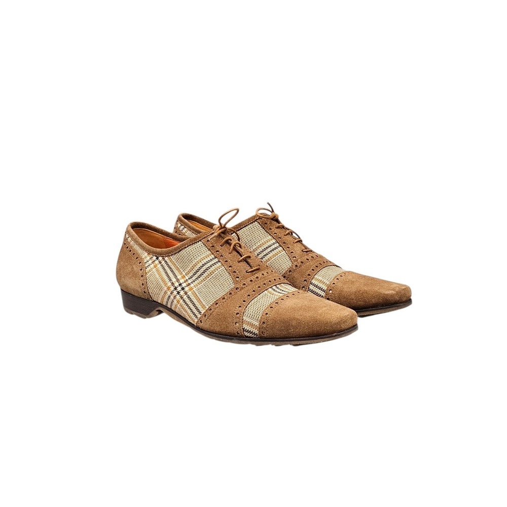 ETRO Men's Size 40.5/ 7.5 US EUC Tan Suede & Plaid Fabric Cap Toe Brogue Oxfords